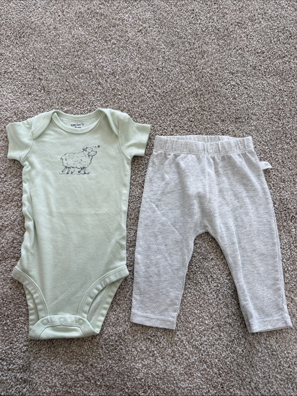 Carter's Sage Green Short-Sleeve Bodysuit with Lamb Graphic